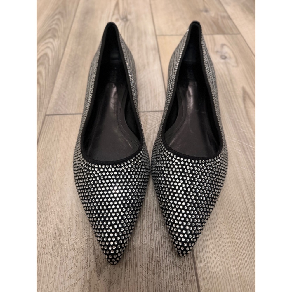 Schutz Arissaβ Rhinestone Pointed Toe Flats Black Silver Crystal Womens 9.5B